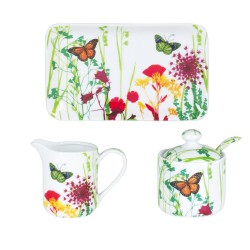 coffret sucrier + cremier + plateau en Porcelaine Tutti Fiori