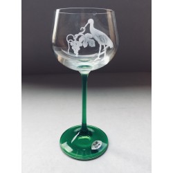 6 verres à vin d'Alsace, Cristallin gravure cigogne