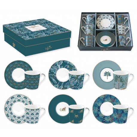 Coffret 6 tasses café 10cl avec soucoupe Jungle