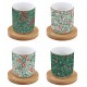 Coffret 4 tasses café avec soucoupe bambou Floral Fantasy