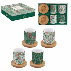 Coffret 4 tasses café avec soucoupe bambou Floral Fantasy