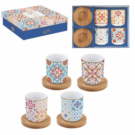 Coffret 4 tasses café avec soucoupe bambou Siracusa