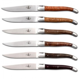 6 Table Knives, 6 Assorted Wood Forging Laguiole